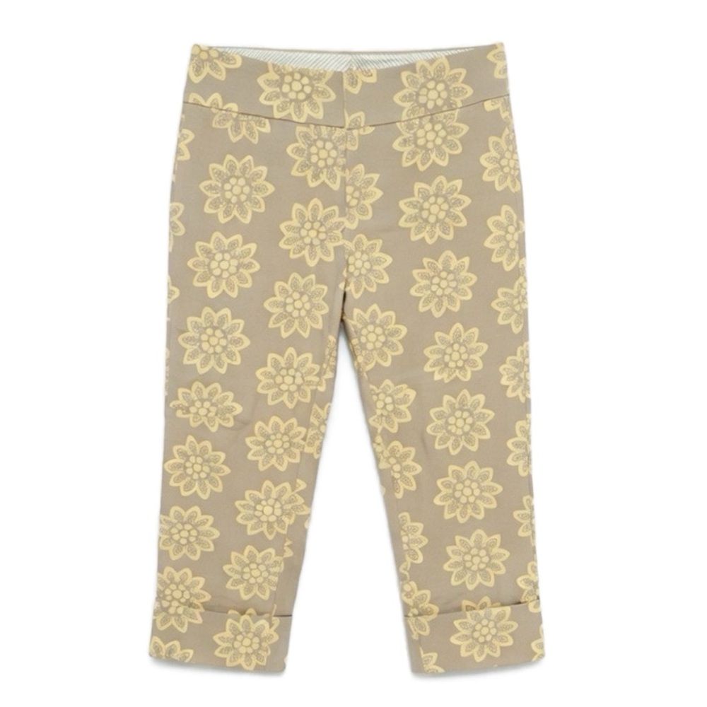 Banana Republic Mid-Rise Tan and Yellow Medallion Print Cropped Pants Cuffed